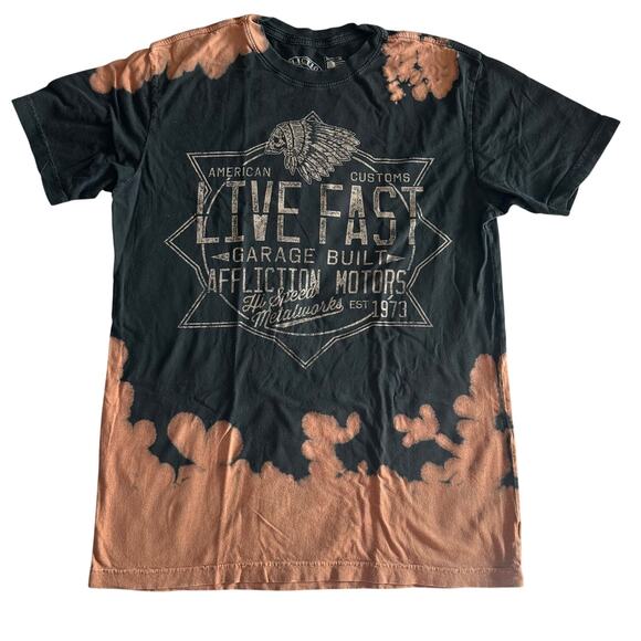 Afflicition, Tye Die Style, Black/Orange Graphic, Short Sleeve T-Shirt- M - Picture 1 of 8